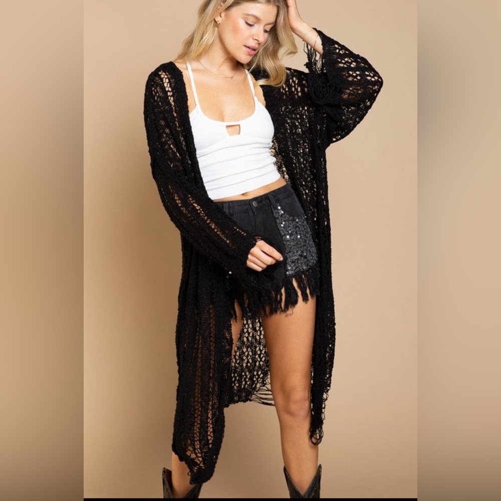 POL Black Open-Knit Cardigan